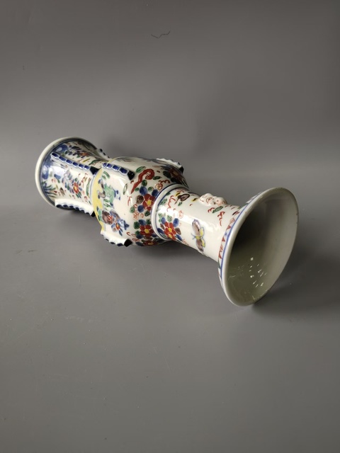 古玩陶瓷民國青花五彩花觚真品鑒賞圖