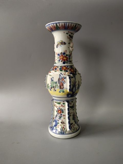 古玩陶瓷民國青花五彩花觚真品鑒賞圖