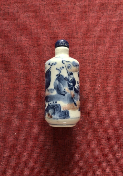 古玩陶瓷青花釉里紅（門神之戰）鼻煙壺拍賣，當前價格18888元