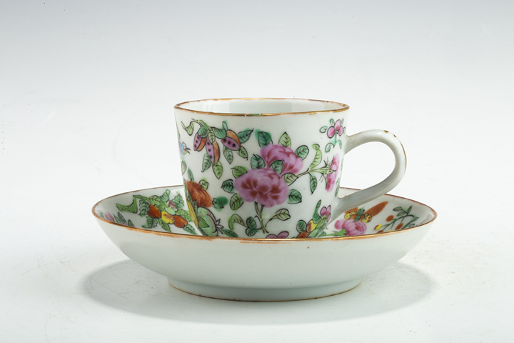 古玩陶瓷清晚·廣彩花鳥紋杯碟一套拍賣，當(dāng)前價格1388元