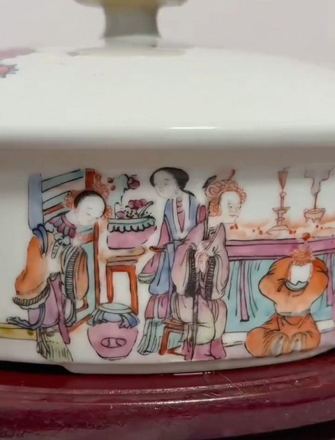 古玩陶瓷人物紋粉彩一品鍋真品鑒賞圖