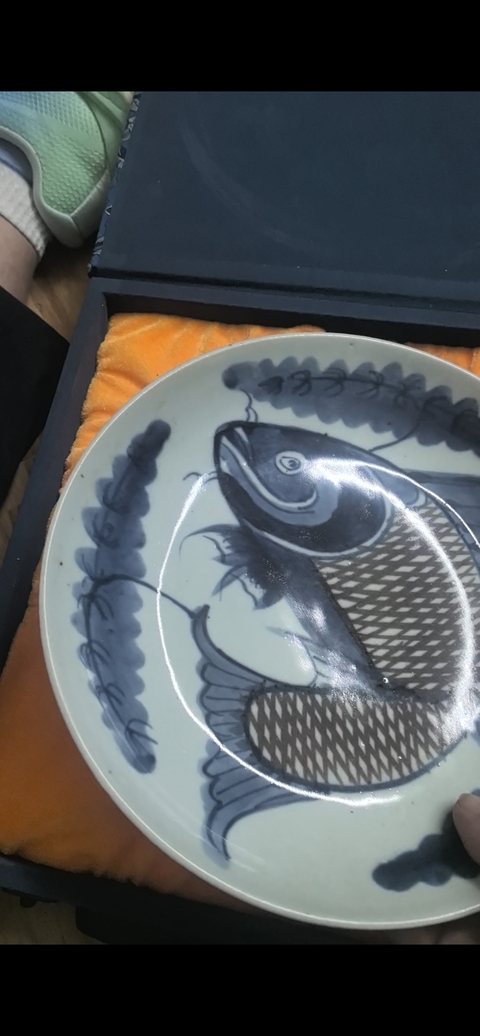 古玩陶瓷青花釉里紅年年有余盤，模糊，偏老真品鑒賞圖