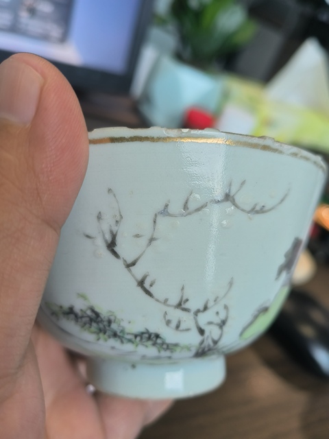 古玩陶瓷淺絳彩人物故事紋茶碗真品鑒賞圖