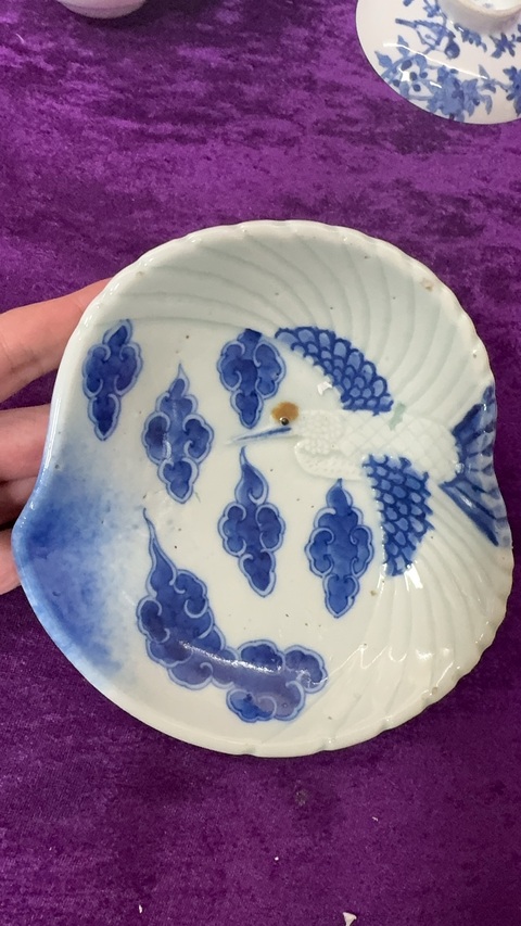 古玩陶瓷清中·青花云鶴紋壽桃洗 真品鑒賞圖