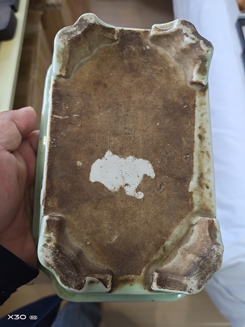 古玩陶瓷豆青釉堆白水仙盆真品鑒賞圖