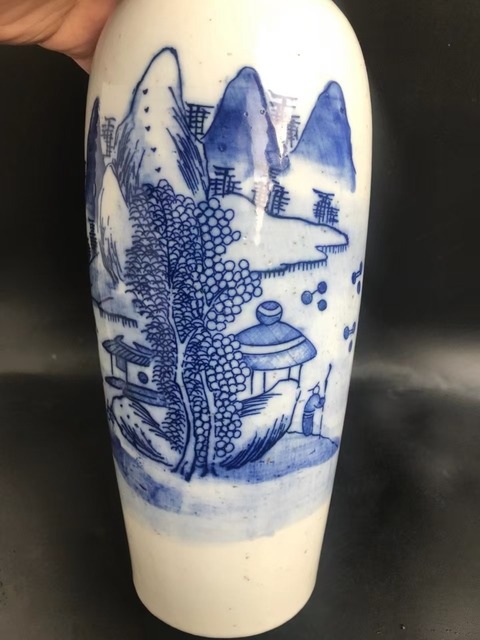 古玩陶瓷青花山水人物梅瓶真品鑒賞圖