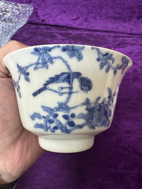古玩陶瓷光緒·青花花鳥紋蓋碗 真品鑒賞圖