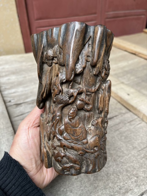 古玩雜項沉香木筆筒真品鑒賞圖