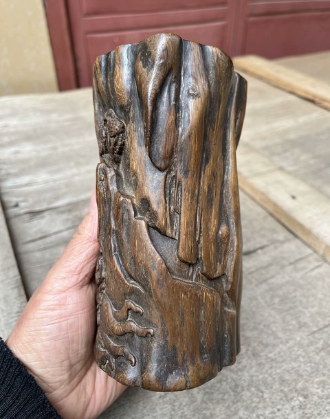 古玩雜項沉香木筆筒真品鑒賞圖