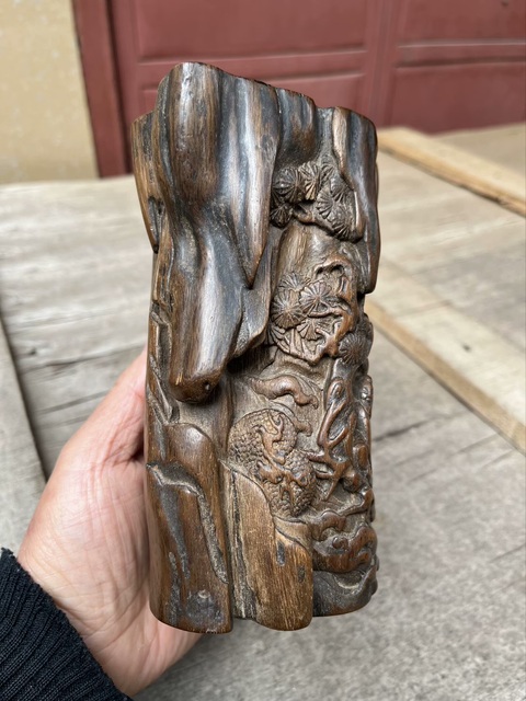 古玩雜項沉香木筆筒真品鑒賞圖