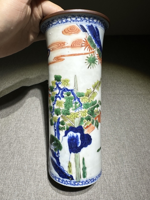 古玩陶瓷青花五彩人物花觚真品鑒賞圖