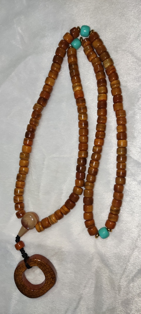 古玩字畫骨質配綠松石串珠真品鑒賞圖