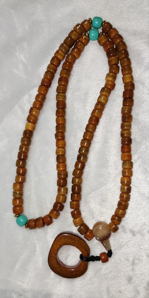 古玩字畫骨質配綠松石串珠真品鑒賞圖