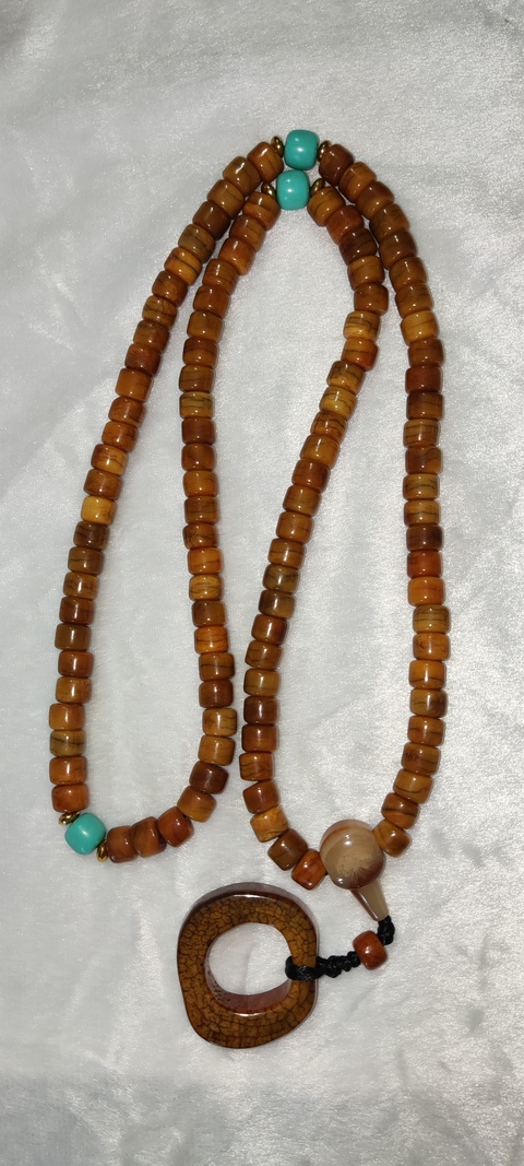 古玩字畫骨質配綠松石串珠真品鑒賞圖