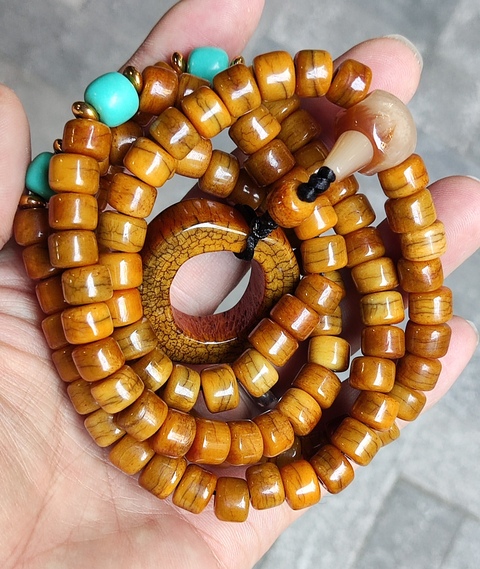 古玩字畫骨質配綠松石串珠真品鑒賞圖