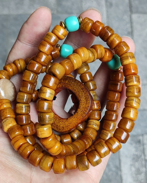 古玩字畫骨質配綠松石串珠真品鑒賞圖