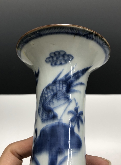 古玩陶瓷康熙-青花錦雞牡丹紋花觚拍賣，當(dāng)前價(jià)格3699元