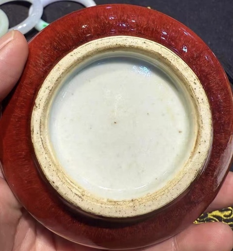 古玩陶瓷郎紅釉水盂真品鑒賞圖