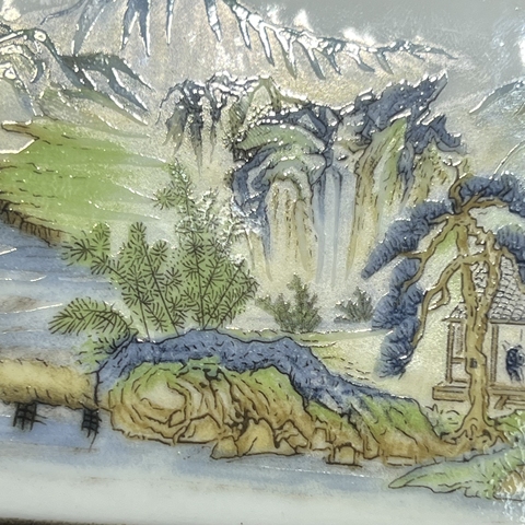 古玩陶瓷粉彩山水人物水盂真品鑒賞圖