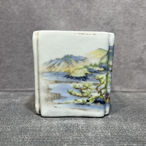 古玩陶瓷粉彩山水人物水盂真品鑒賞圖