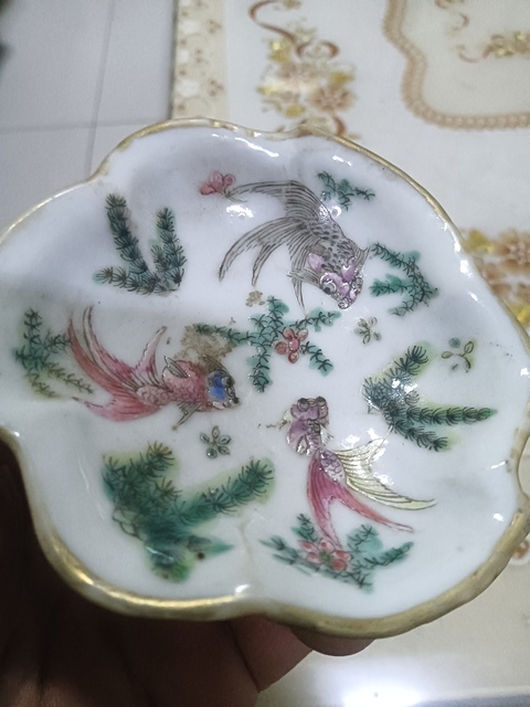 古玩陶瓷粉彩金玉滿堂紋貢盤拍賣，當前價格1588元