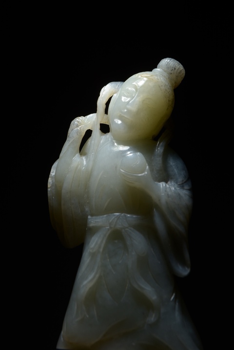 古玩玉器和田玉雕“提籃觀音”擺件真品鑒賞圖