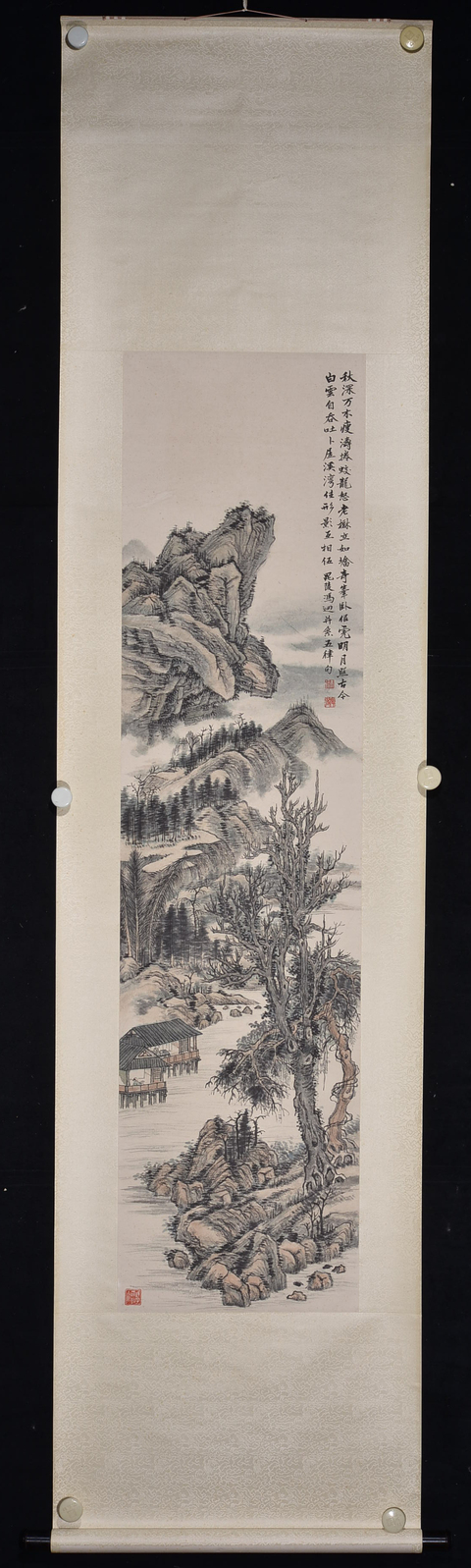 古玩字畫馮超然款山水立軸真品鑒賞圖