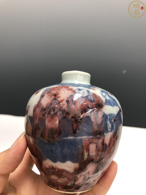 古玩陶瓷清晚·青花釉里紅人物紋小罐拍賣，當前價格8600元