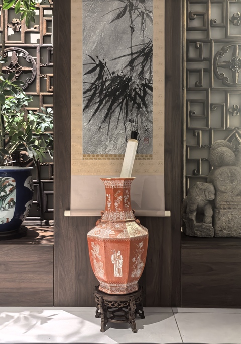 古玩陶瓷清晚期珊湖紅留白四愛圖八方尊（48厘米）拍賣，當前價格58888元