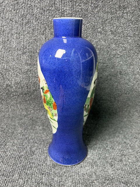 古玩陶瓷撒藍開窗五彩人物故事紋蓋瓶拍賣，當前價格4388元