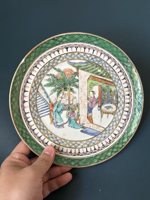 古玩陶瓷清·咸豐廣五彩人物故事紋臥足盤拍賣，當前價格1300元