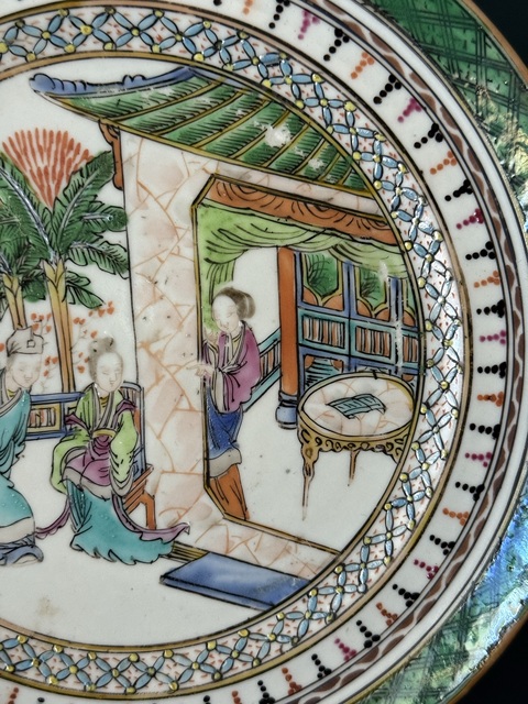 古玩陶瓷清·咸豐廣五彩人物故事紋臥足盤拍賣，當前價格1300元