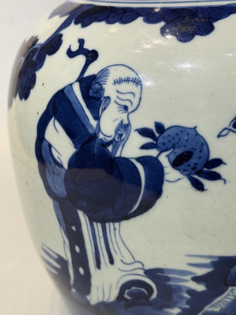 古玩陶瓷青花三星人物蓋罐真品鑒賞圖