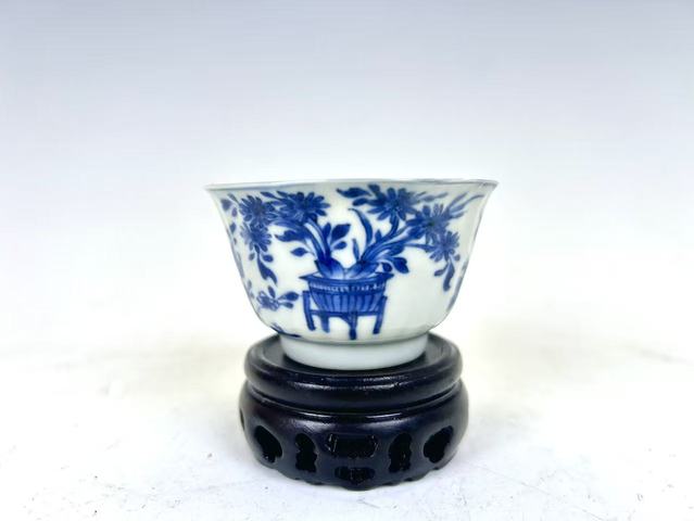 古玩陶瓷清康熙·青花英武長壽杯碟拍賣，當前價格297元