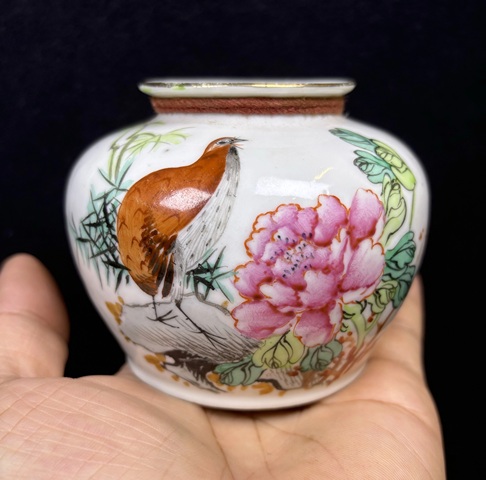 古玩陶瓷粉彩花鳥紋蘋果尊真品鑒賞圖