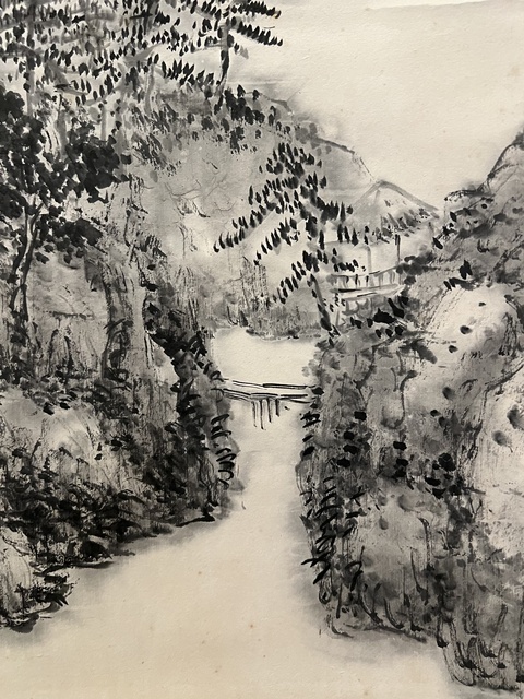 古玩字畫擬石溪山人筆意山水真品鑒賞圖