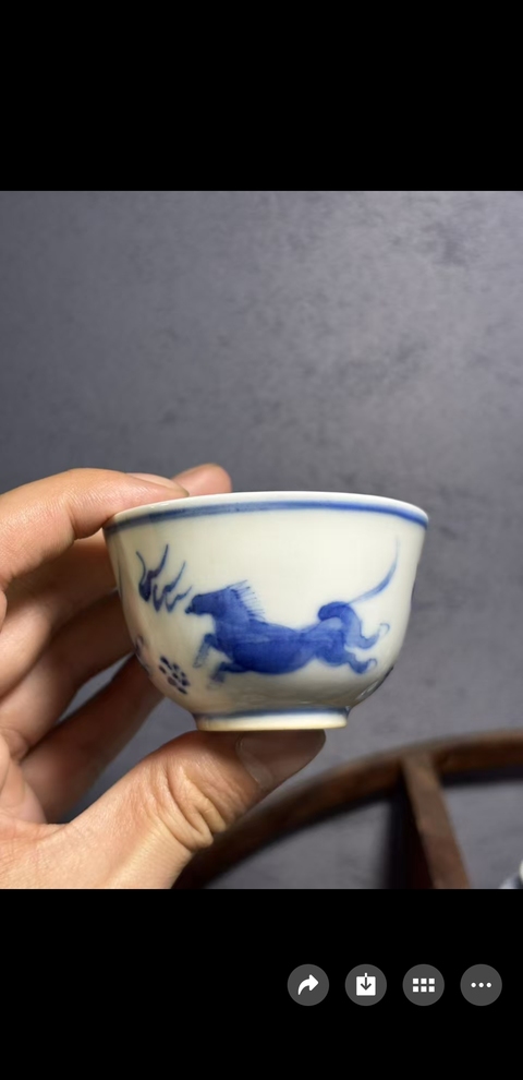 古玩陶瓷青花海杯紋杯真品鑒賞圖