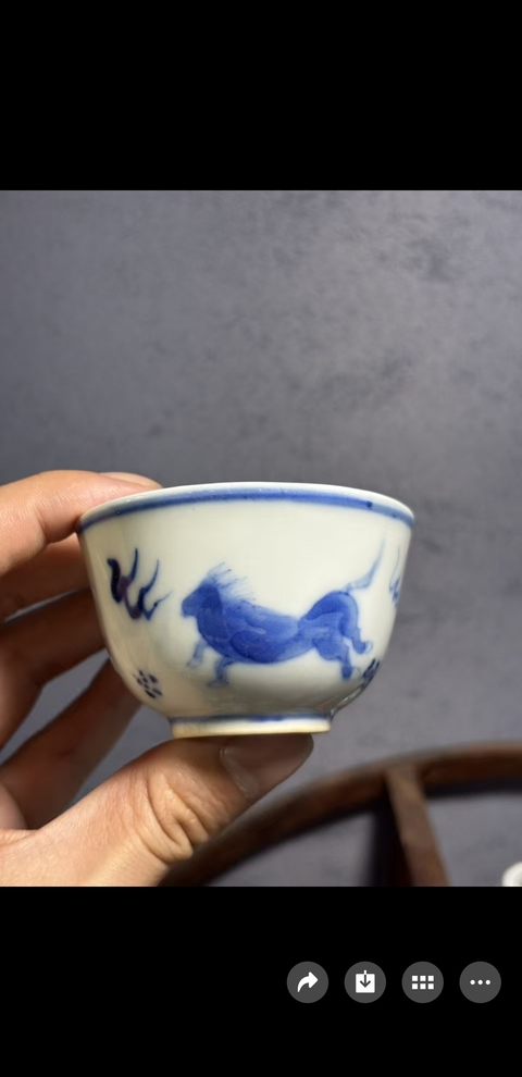 古玩陶瓷青花海杯紋杯真品鑒賞圖