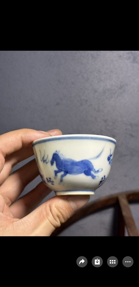 古玩陶瓷青花海杯紋杯真品鑒賞圖