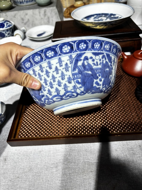 古玩陶瓷青花八仙祝壽紋碗真品鑒賞圖