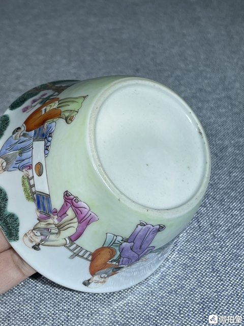 古玩陶瓷粉彩五老觀太極人物故事紋馬蹄杯（后加彩）真品鑒賞圖