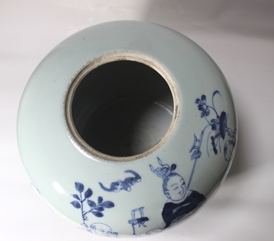 古玩陶瓷人物紋青花西瓜罐真品鑒賞圖