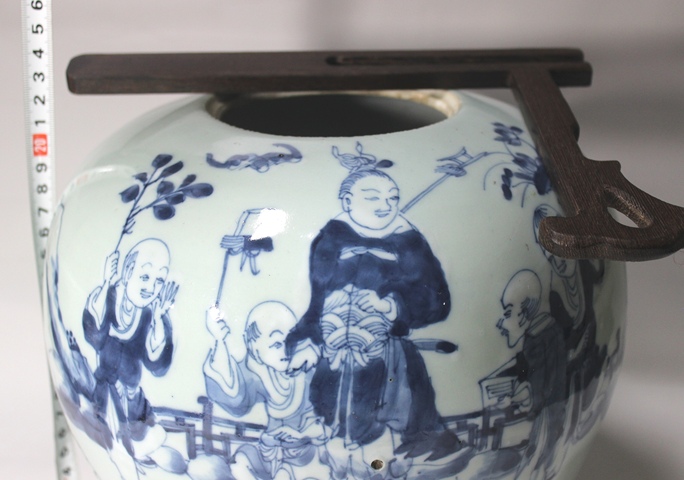 古玩陶瓷人物紋青花西瓜罐真品鑒賞圖