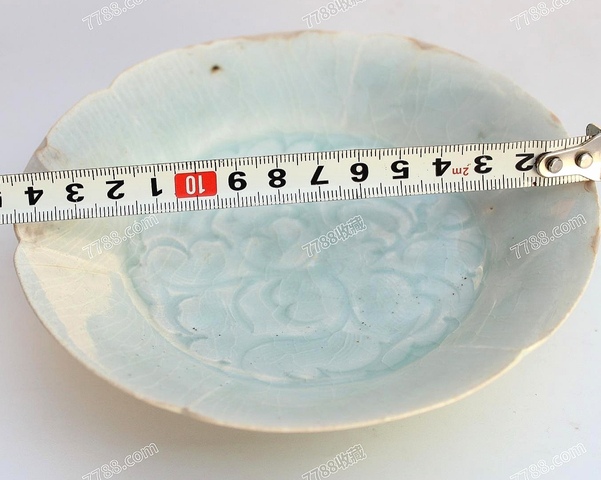 古玩陶瓷影青刻花蓖紋六花口印花六出筋盤真品鑒賞圖