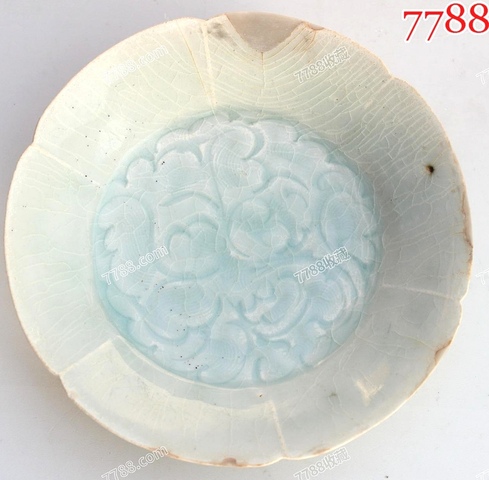 古玩陶瓷影青刻花蓖紋六花口印花六出筋盤真品鑒賞圖