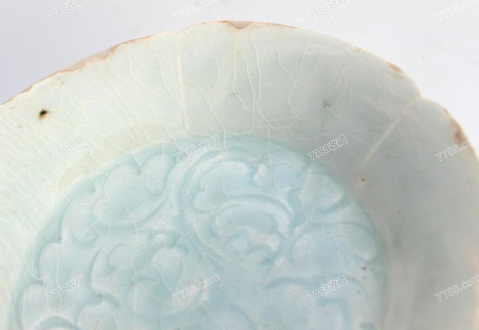 古玩陶瓷影青刻花蓖紋六花口印花六出筋盤真品鑒賞圖