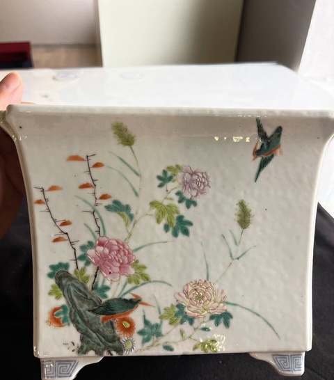 古玩陶瓷民國 粉彩花鳥紋花盆真品鑒賞圖