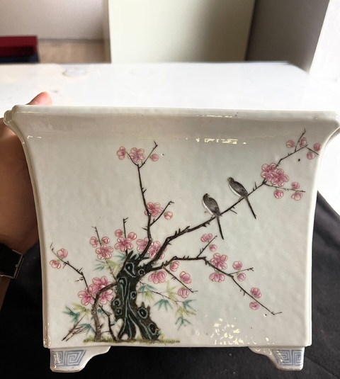 古玩陶瓷民國 粉彩花鳥紋花盆真品鑒賞圖