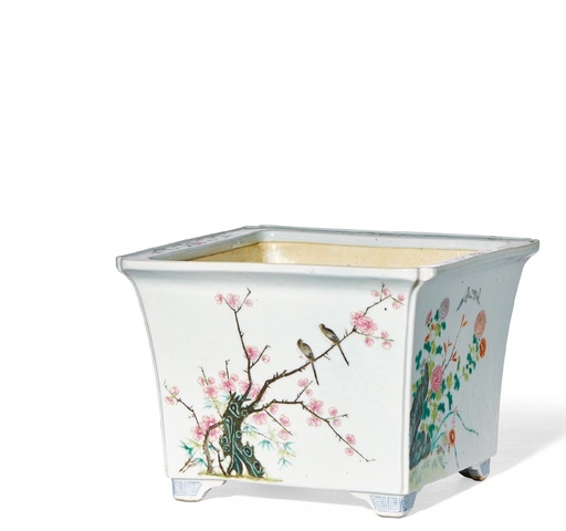 古玩陶瓷民國 粉彩花鳥紋花盆真品鑒賞圖