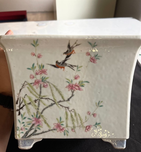 古玩陶瓷民國 粉彩花鳥紋花盆真品鑒賞圖